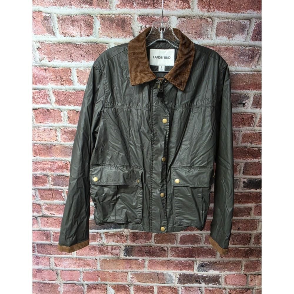 Women's LANDS' END Waxed Cotton Barn Jacket Corduroy Collar Size Small (6-8)